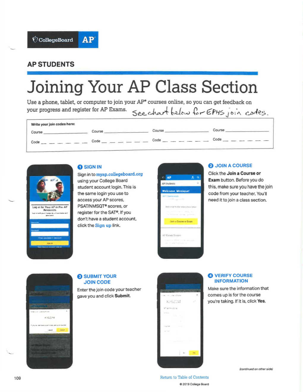 Joining Your AP Class Section Use a Phone, Tablet, Or Computer to Join Your AP® Courses Online, So You Can Get Feedback On