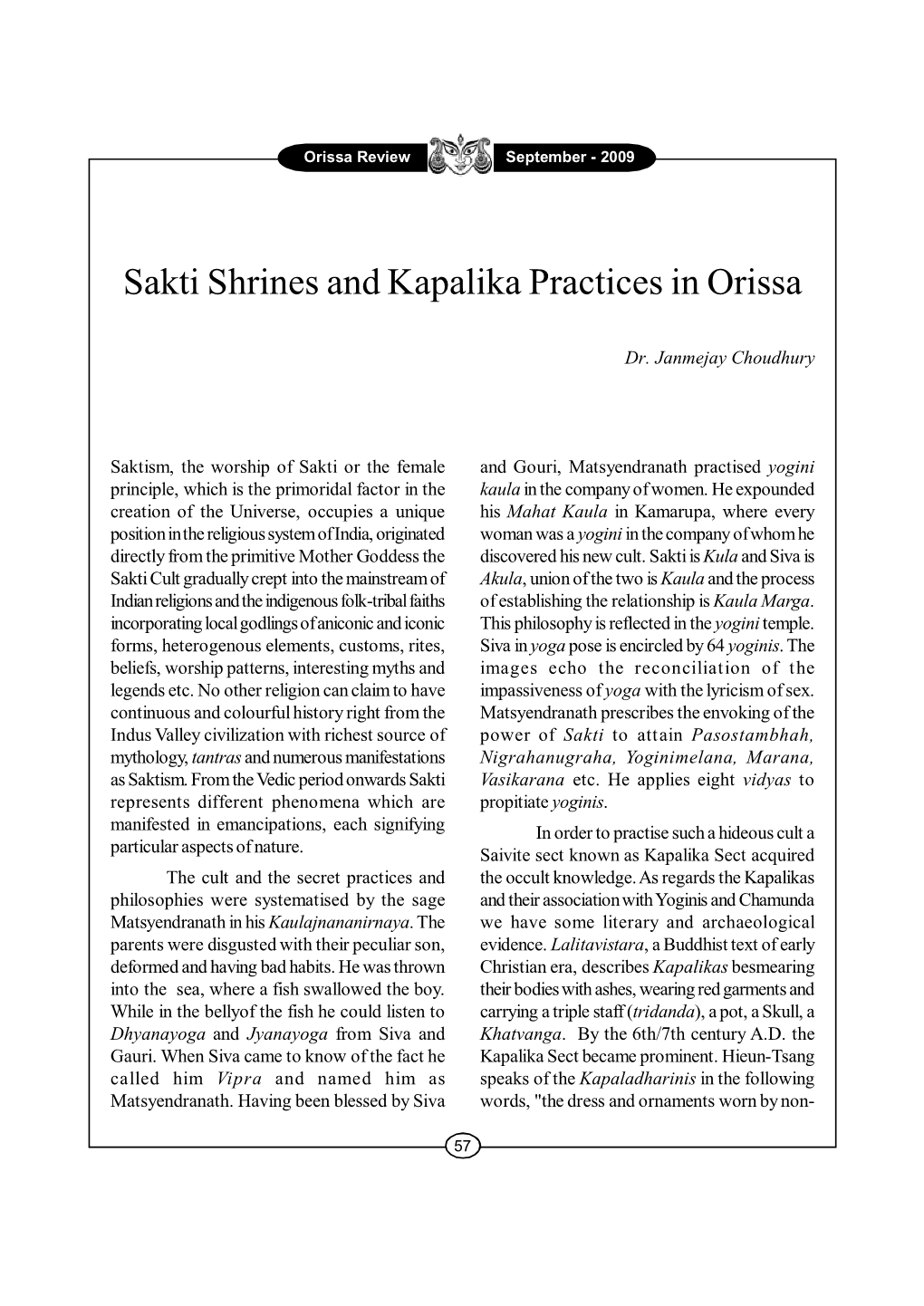 Sakti Shrines and Kapalika Practices in Orissa