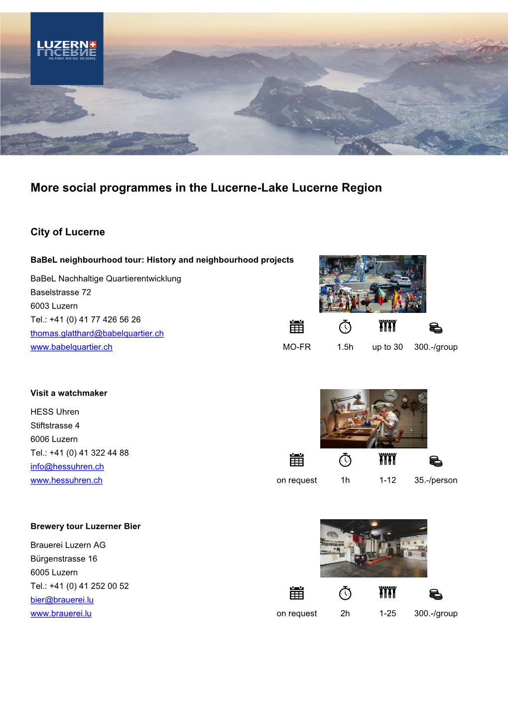 Social Programmes in the Lucerne-Lake Lucerne Region