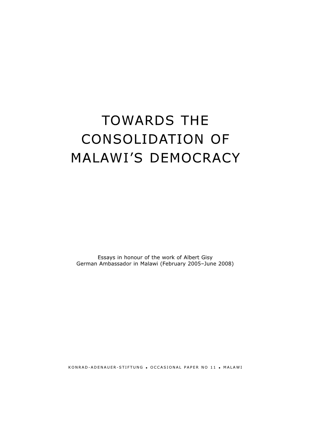 Towards the Consolidation of Malawi's Democracy