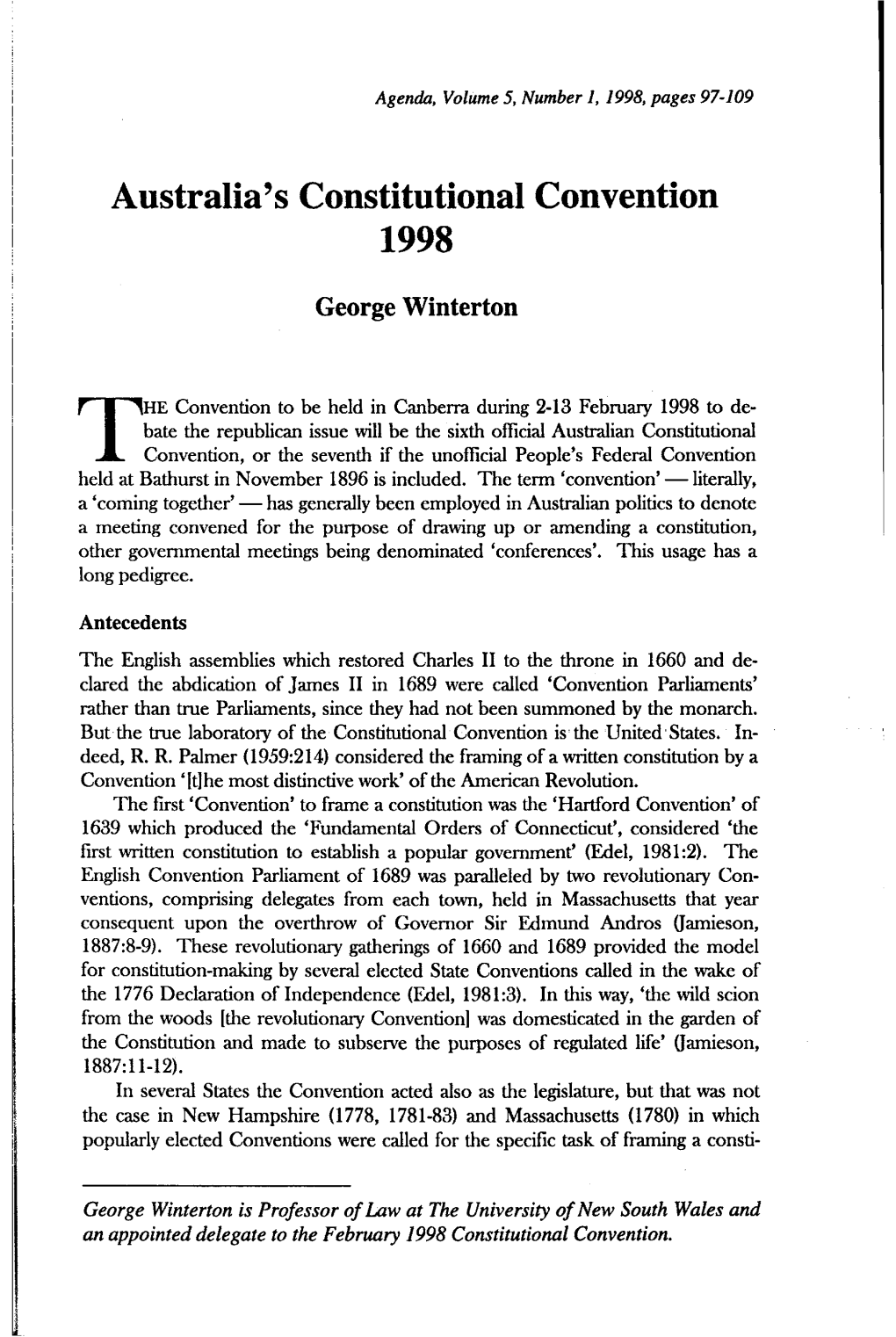 Australia's Constitutional Convention 1998