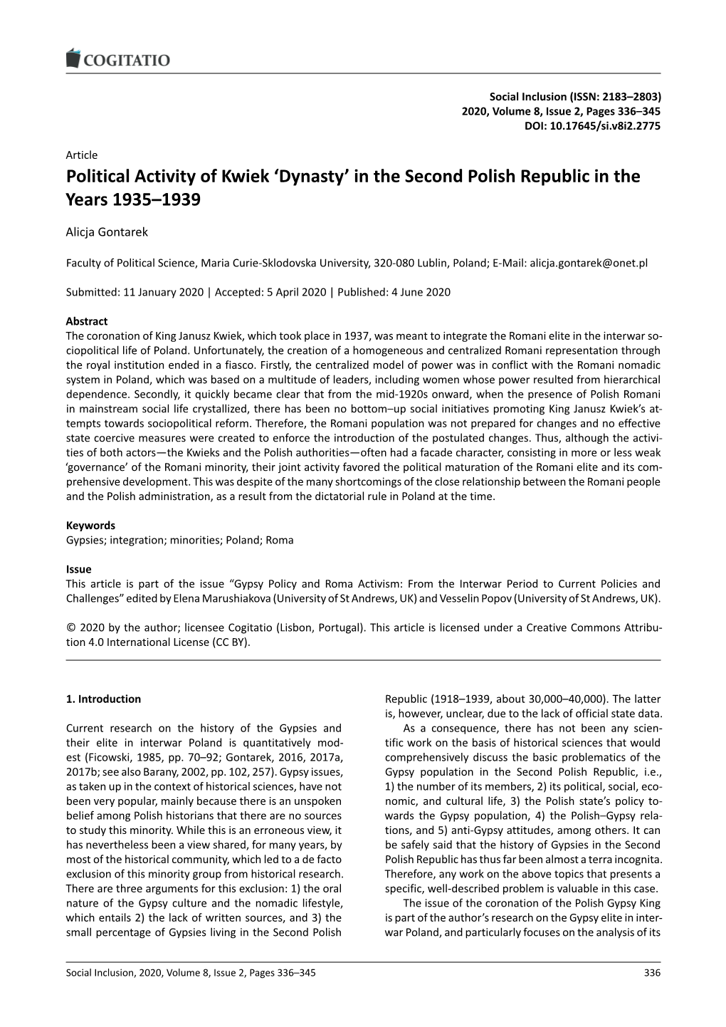 Political Activity of Kwiek ‘Dynasty’ in the Second Polish Republic in the Years 1935–1939