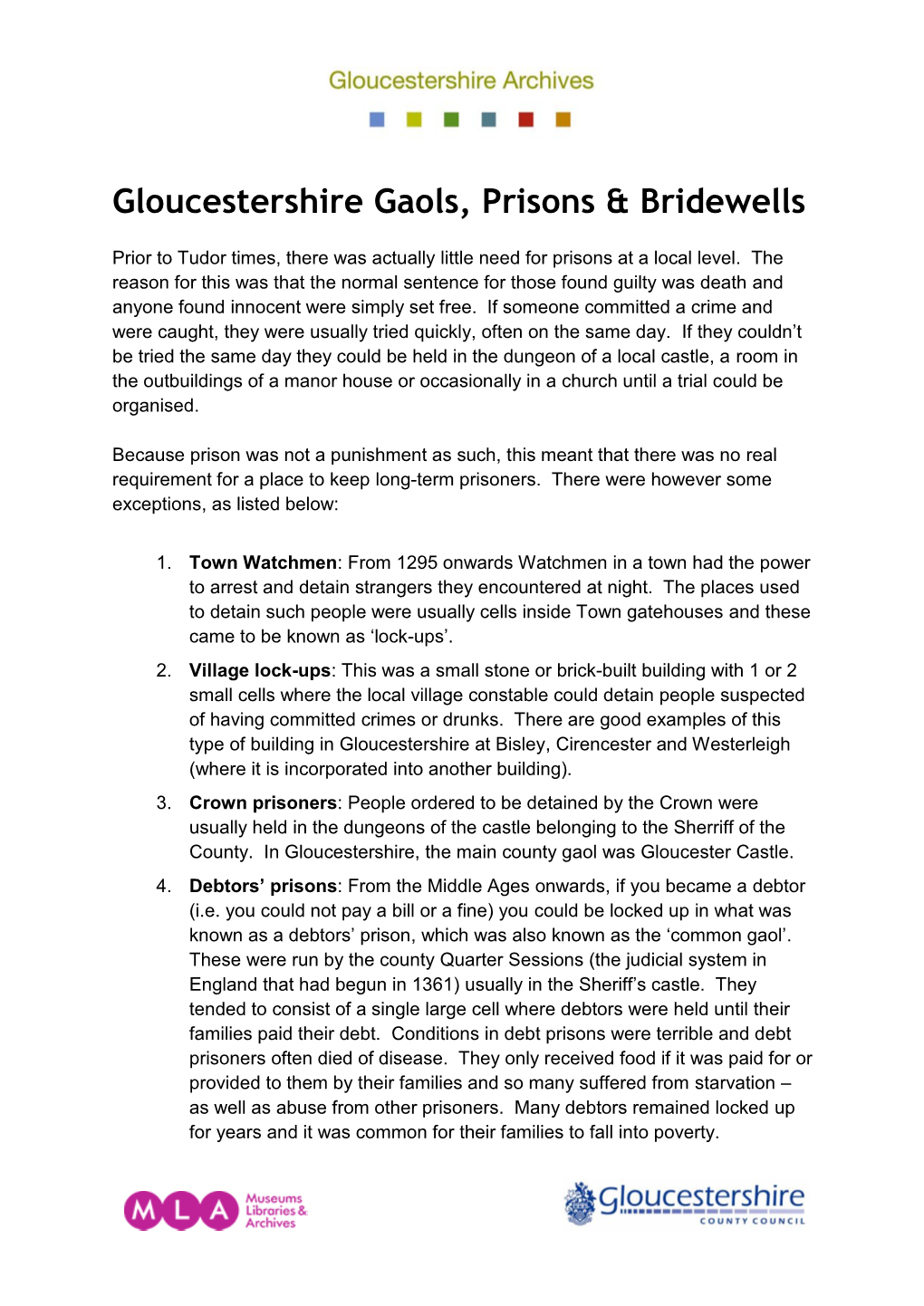 Gloucestershire Gaols, Prisons & Bridewells