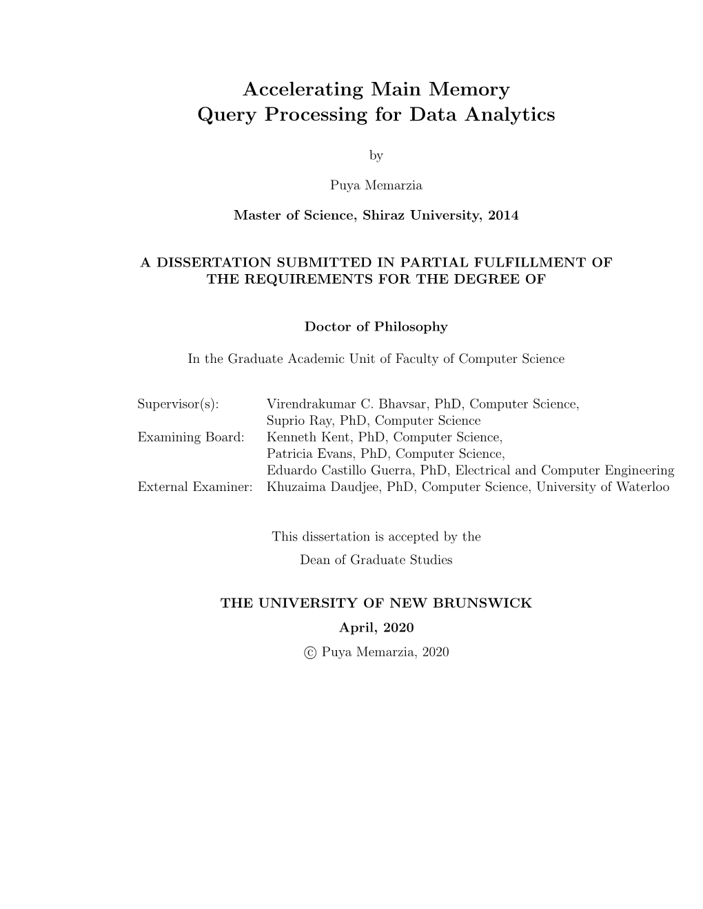 Accelerating Main Memory Query Processing for Data Analytics