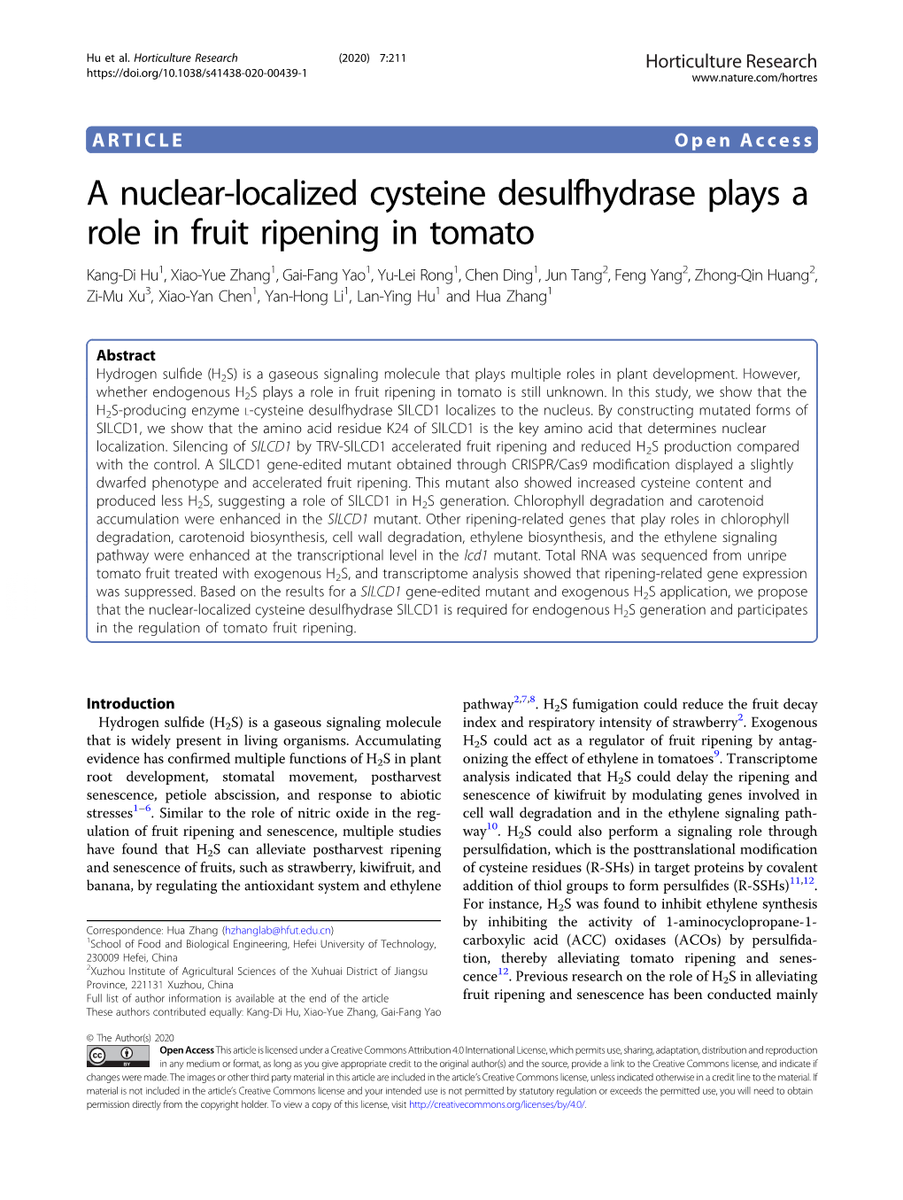 A Nuclear-Localized Cysteine Desulfhydrase Plays a Role in Fruit