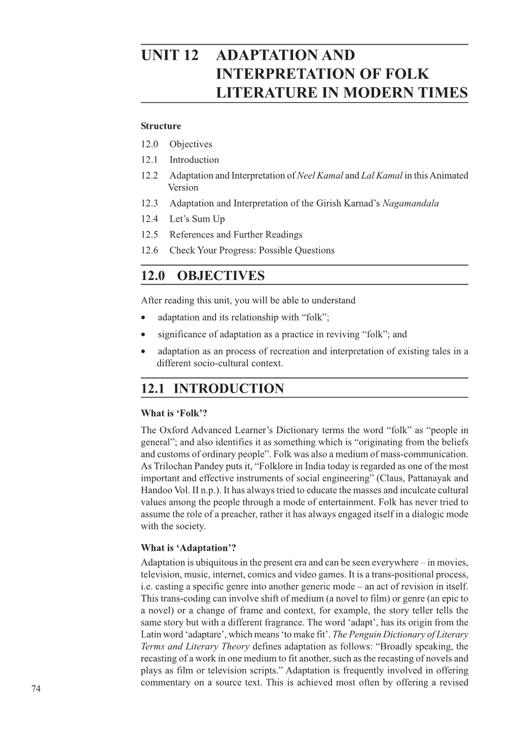 Unit 12 Adaptation and Interpretation of Folk
