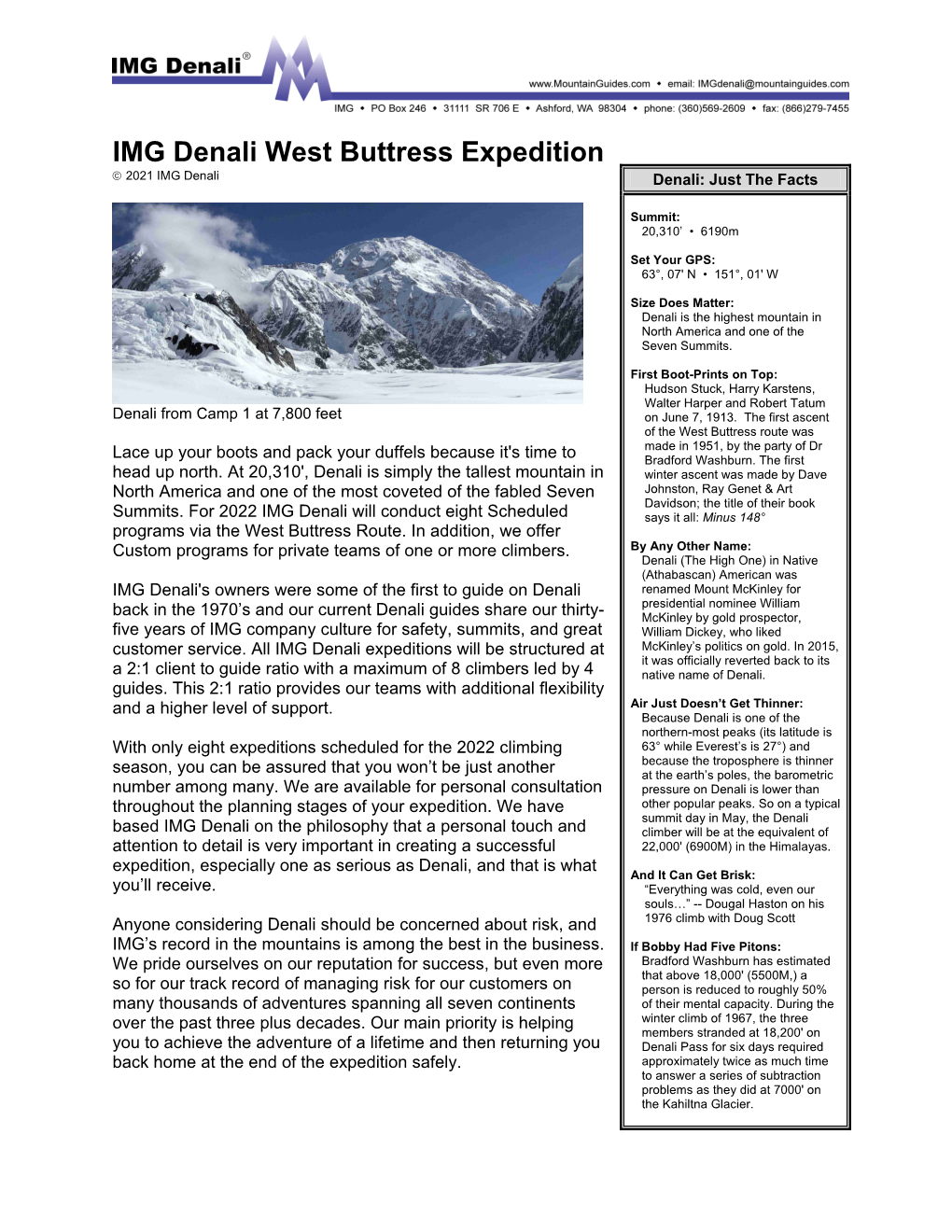 IMG Denali 2021 Trip Info