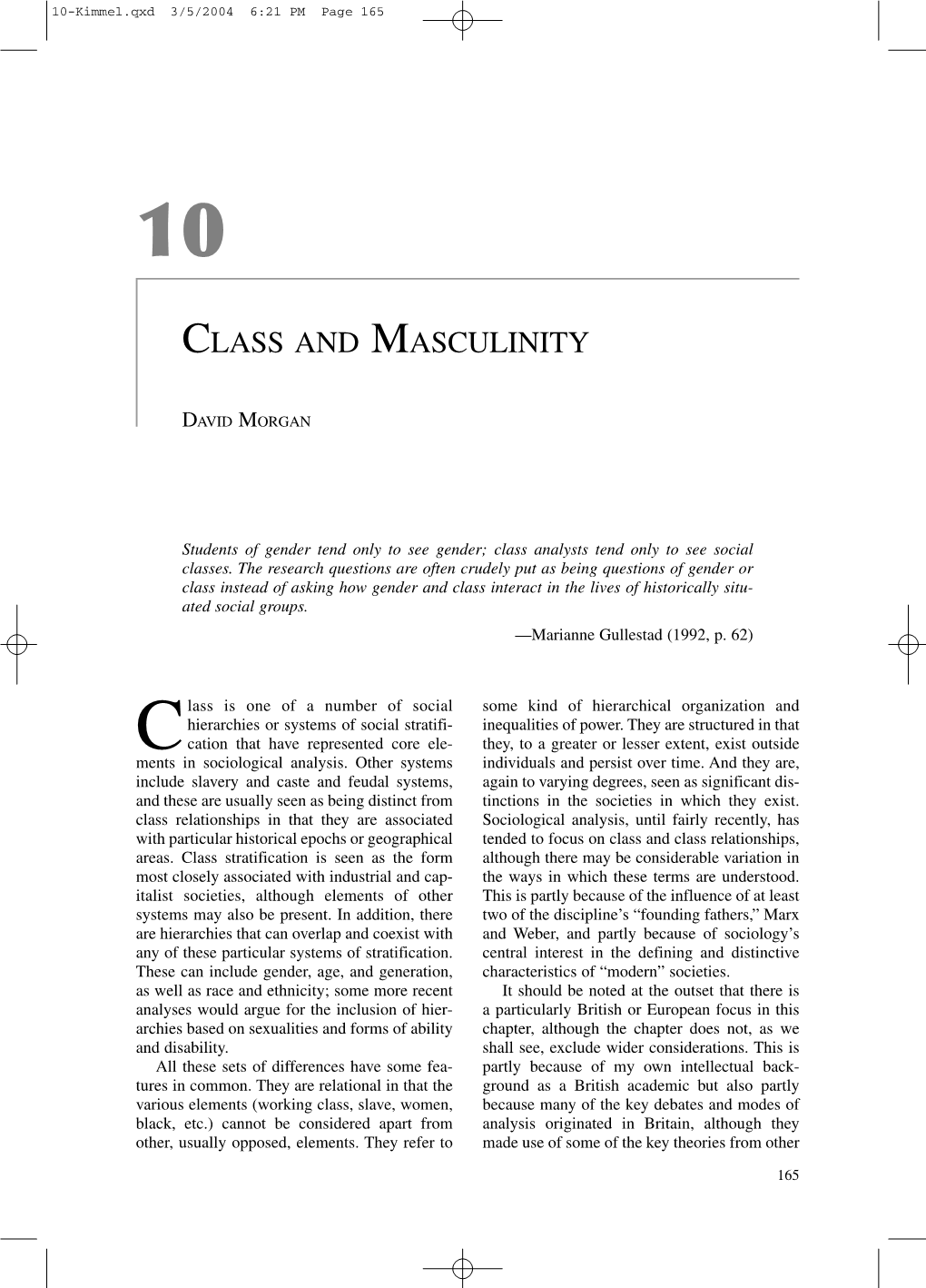 Class and Masculinity