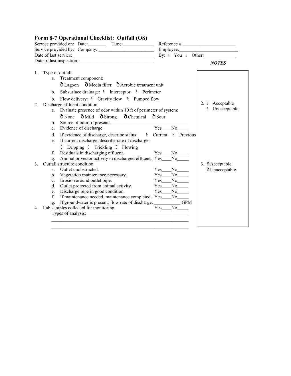 Form 8-7 Operational Checklist: Outfall (OS)