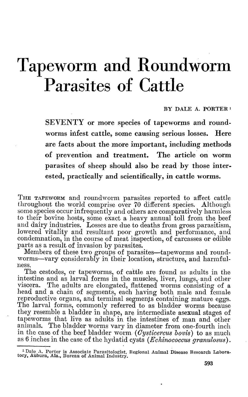 Tapeworm and Roundworm Parasites of Cattle