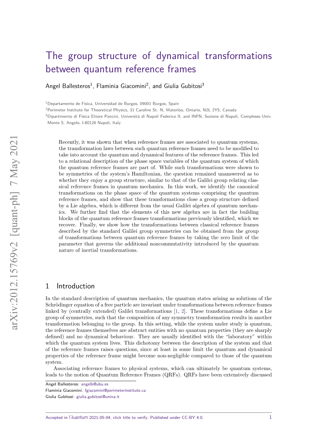 The Group Structure of Dynamical Transformations Between Quantum Reference Frames