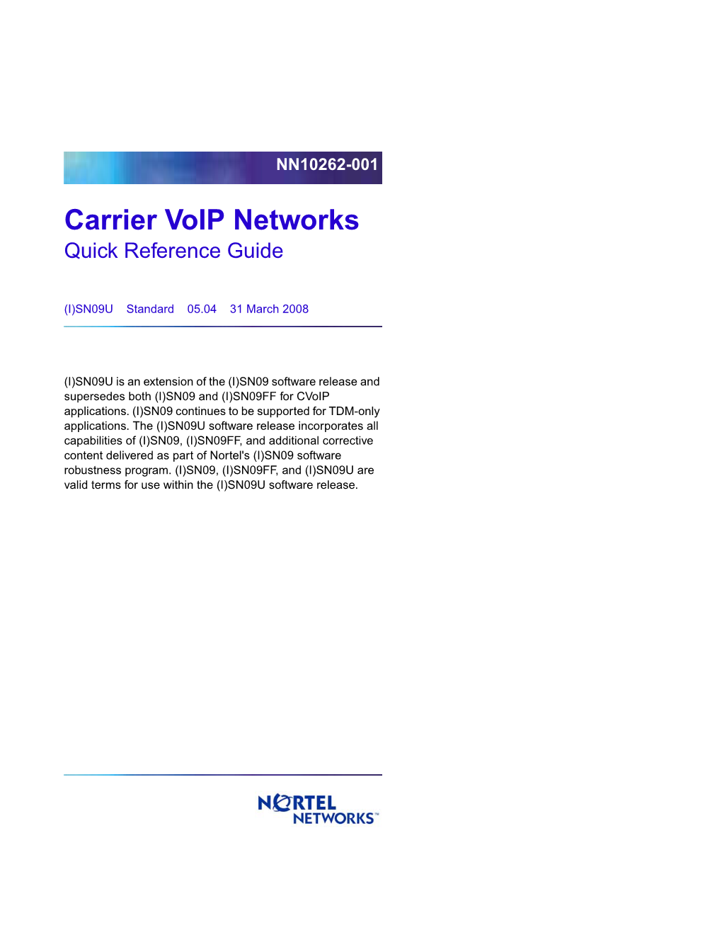 Carrier Voip Networks Quick Reference Guide