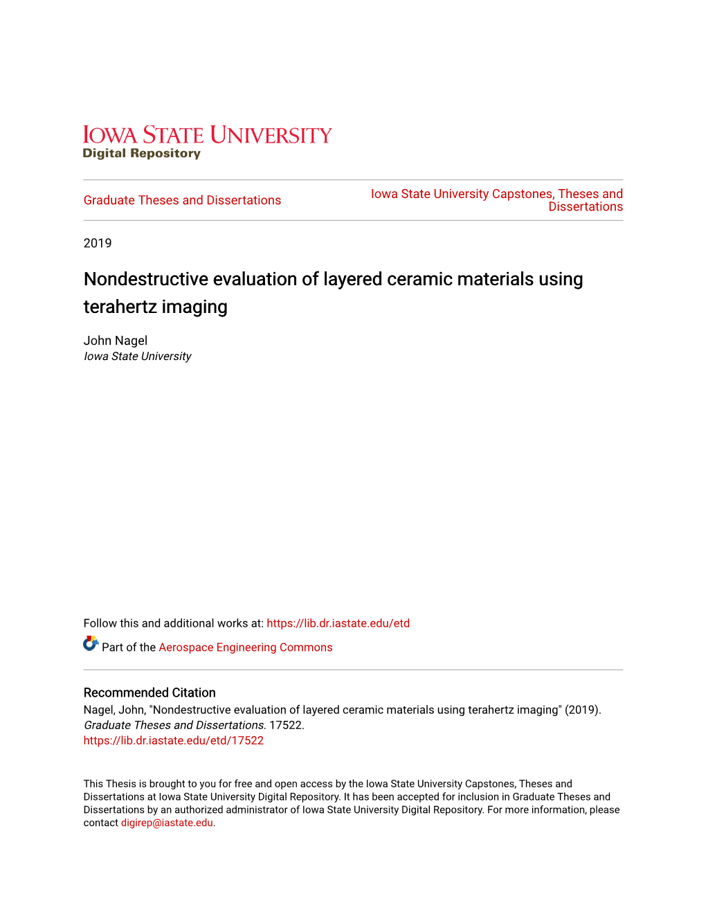 Nondestructive Evaluation of Layered Ceramic Materials Using Terahertz Imaging