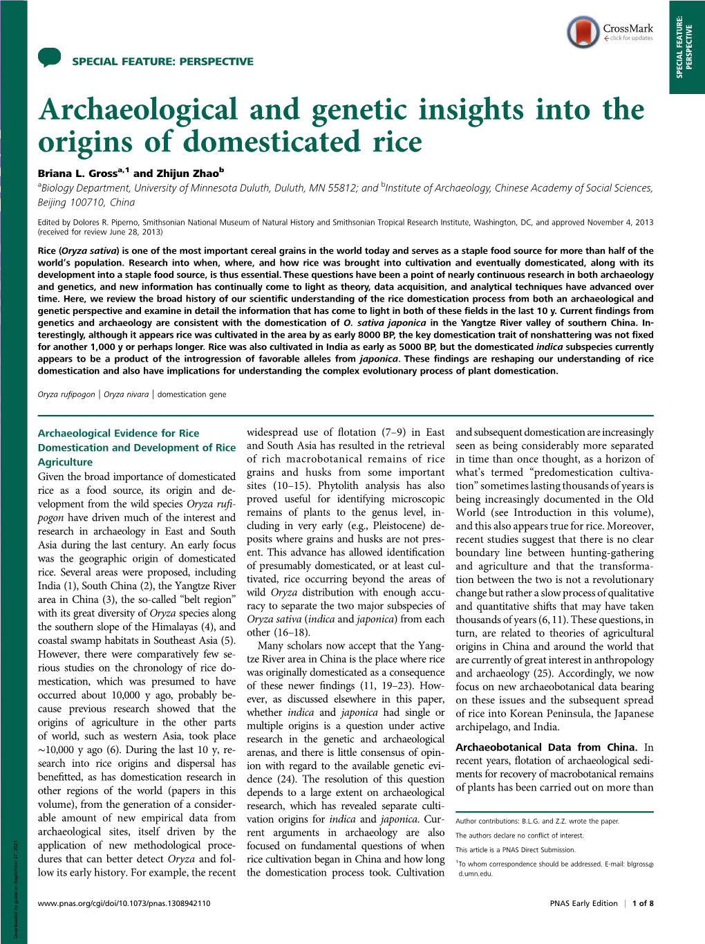 Archaeological and Genetic Insights Into the Origins of Domesticated Rice Briana L