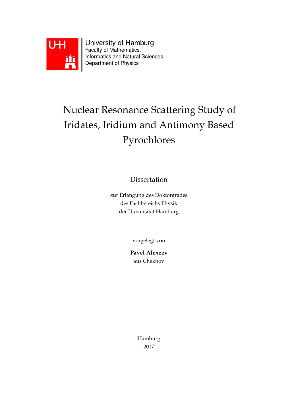 Dissertation Nuclear Resonance Scattering Study of Iridates, Iridium