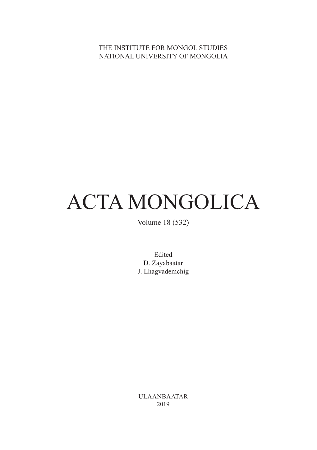 ACTA MONGOLICA Volume 18 (532)