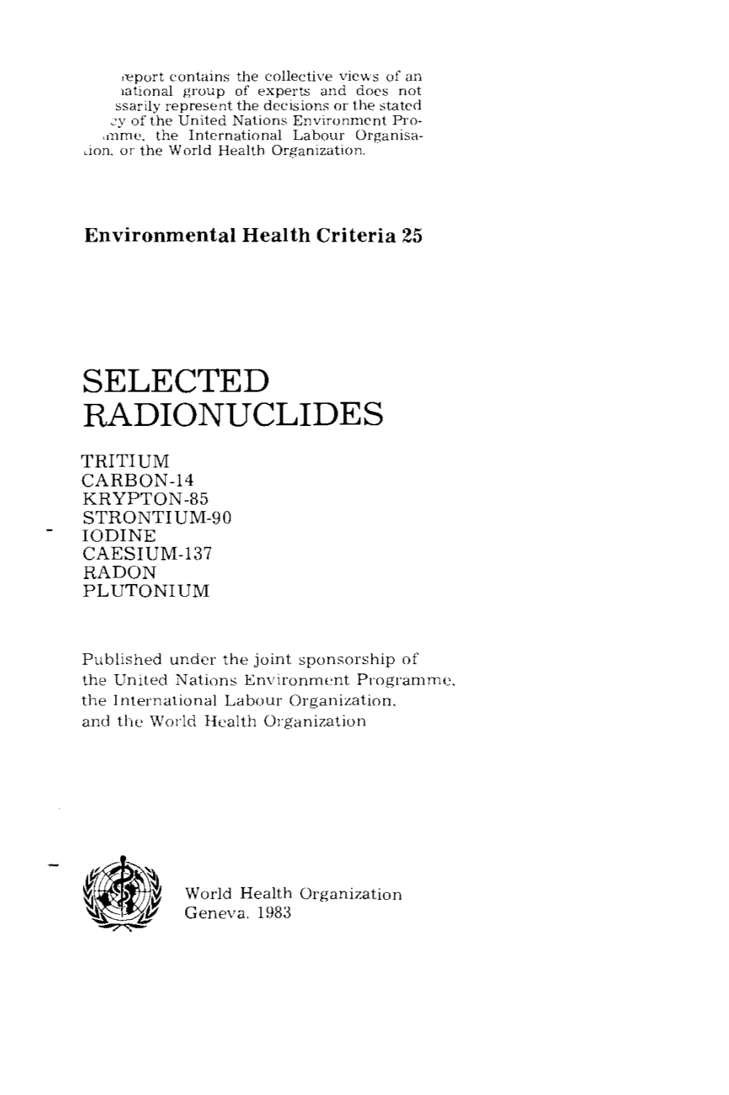 Selected Radionuclides