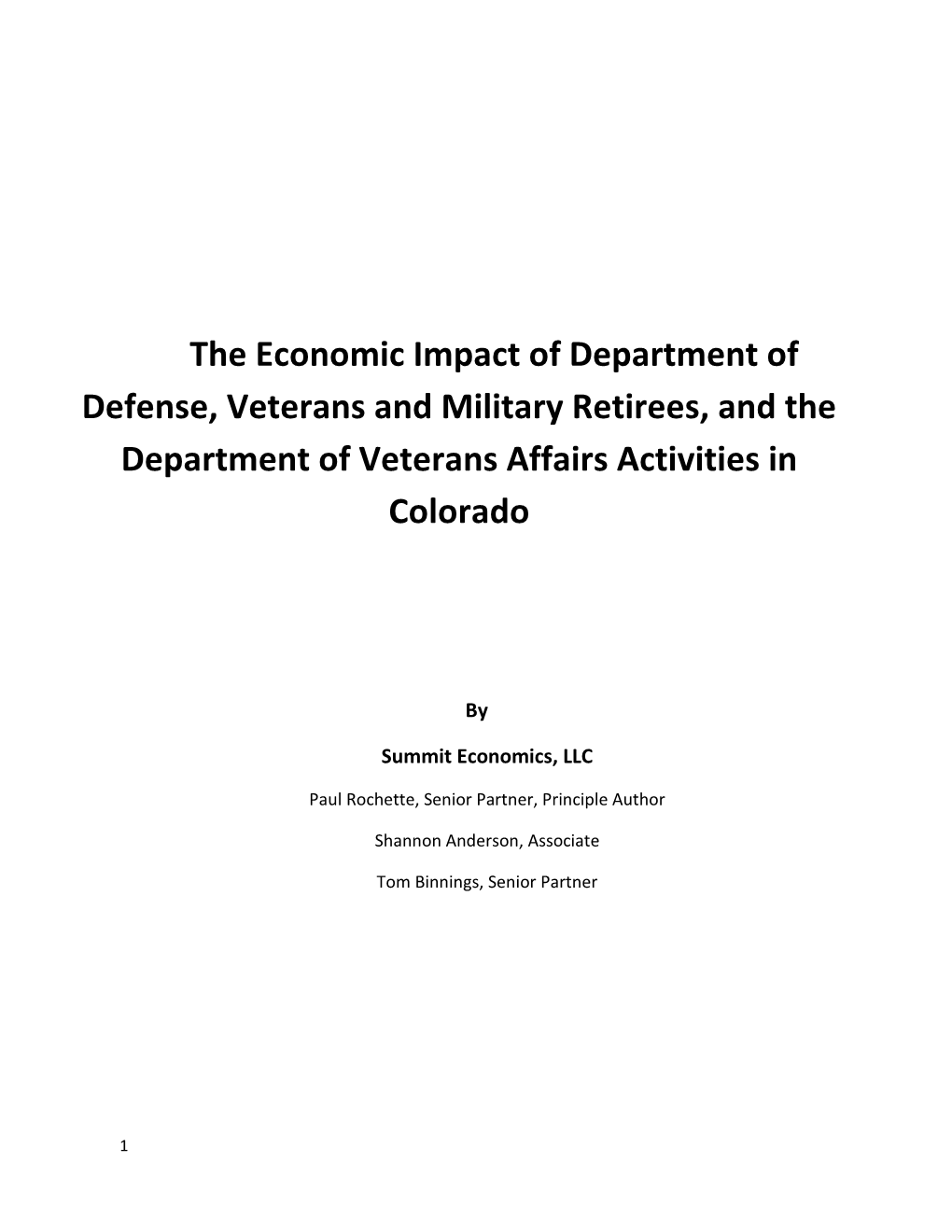 Colorado Economic Impact of Dod, Vets, and DVA Activities