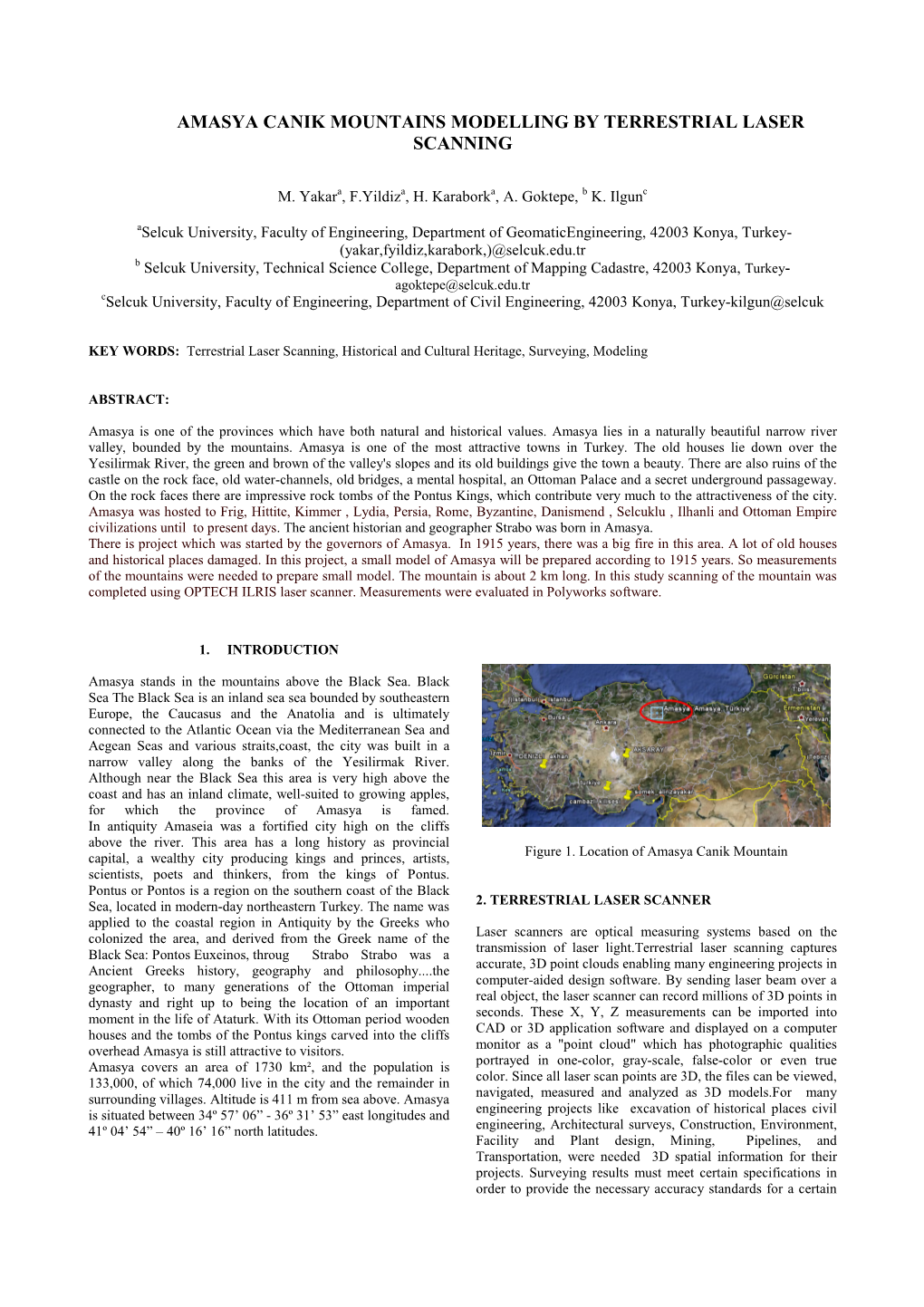 Amasya Canik Mountains Modelling by Terrestrial Laser Scanning