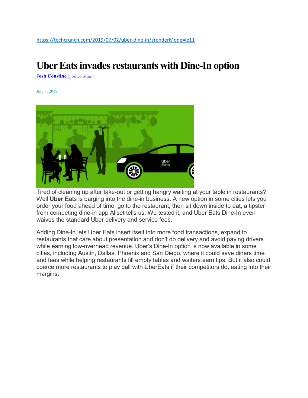 Uber Eats Invades Restaurants with Dine-In Option Josh Constine@Joshconstine