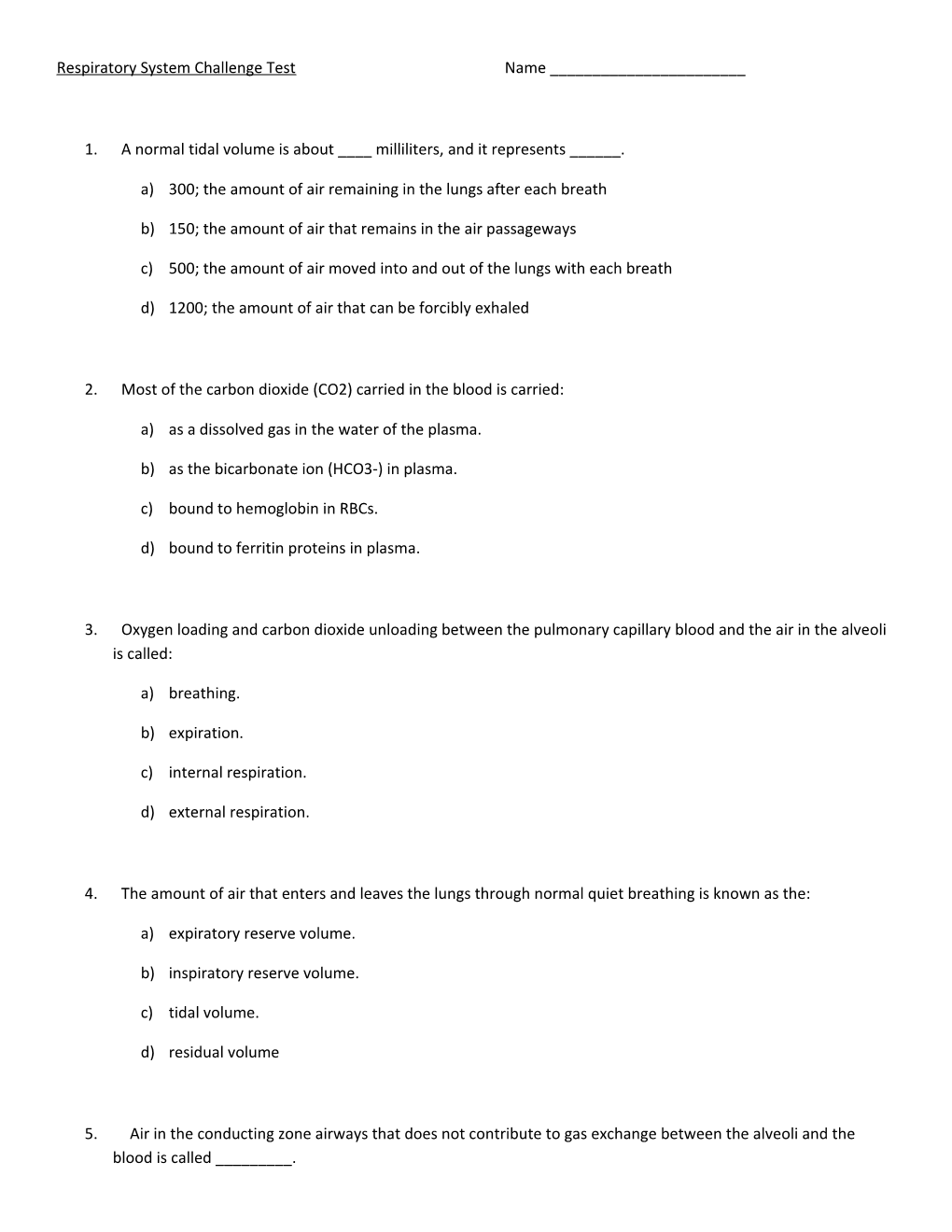 Respiratory System Challenge Test Name ______