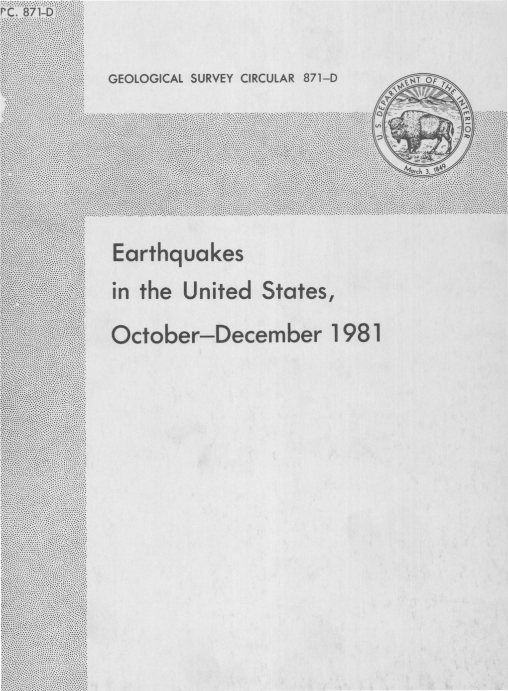 Earthquakes in the United States, October-December 1981