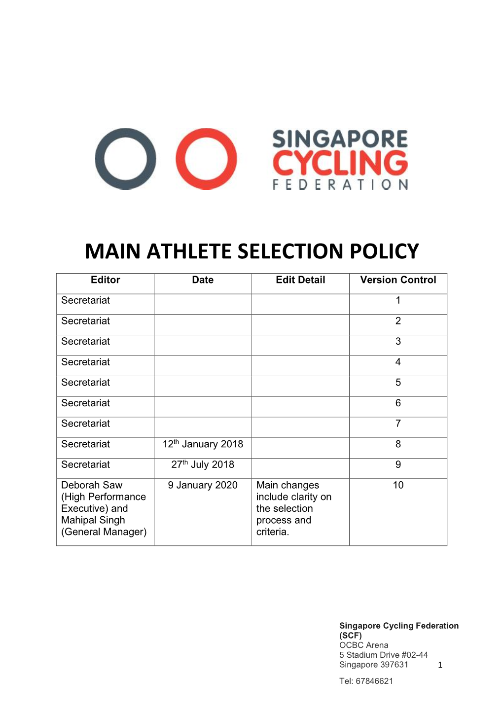 Main Athlete Selection Policy