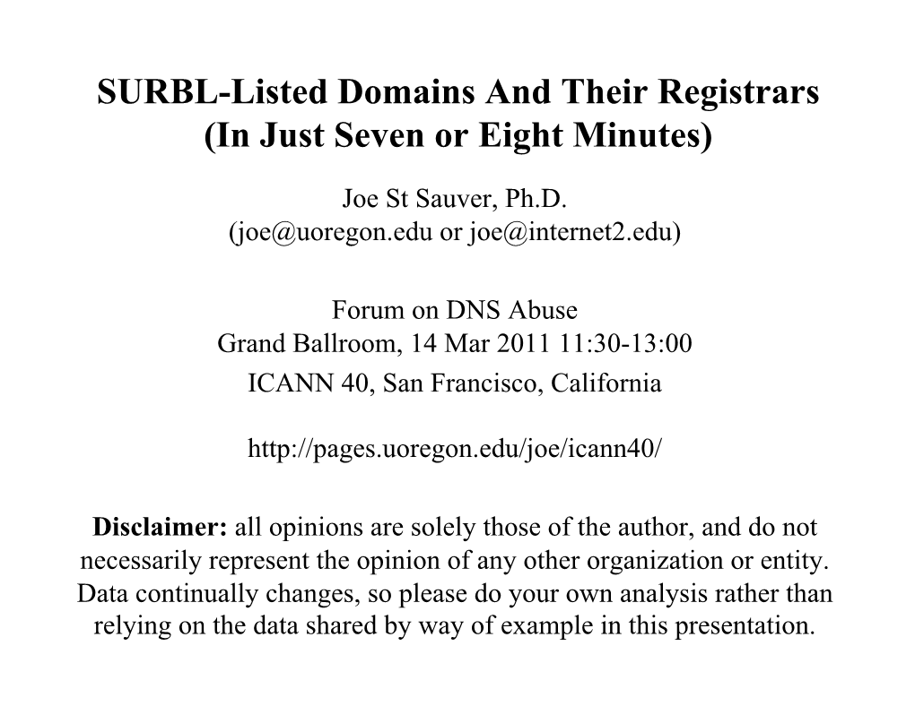 SURBL-Listed Domains and Their Registrars (In Just Seven Or Eight Minutes)
