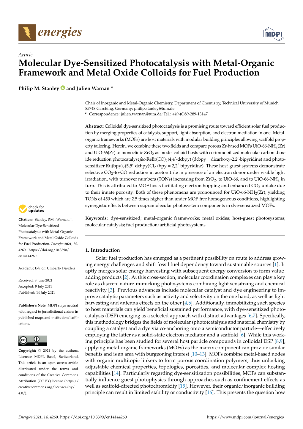 Molecular Dye-Sensitized Photocatalysis with Metal-Organic Framework and Metal Oxide Colloids for Fuel Production