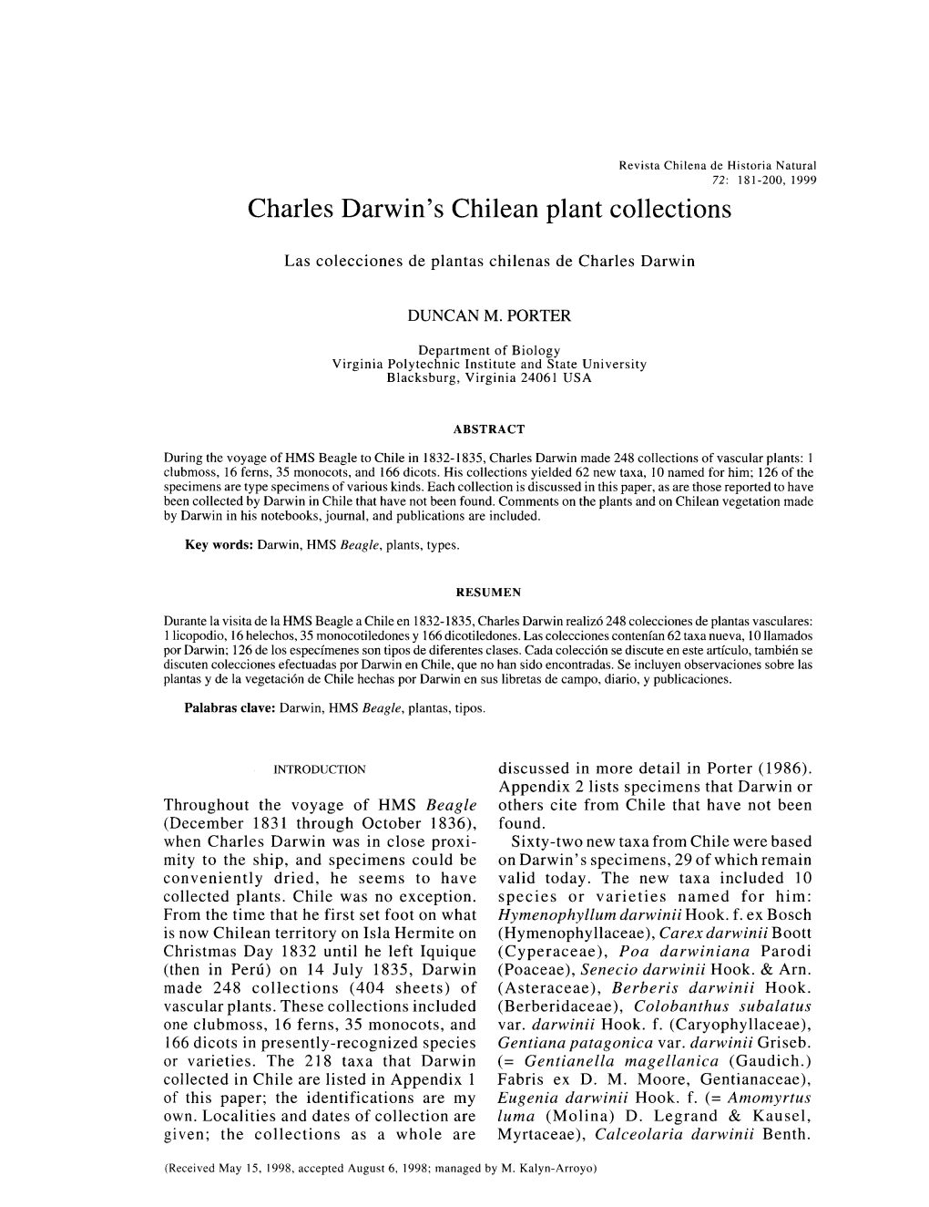 Charles Darwin's Chilean Plant Collections