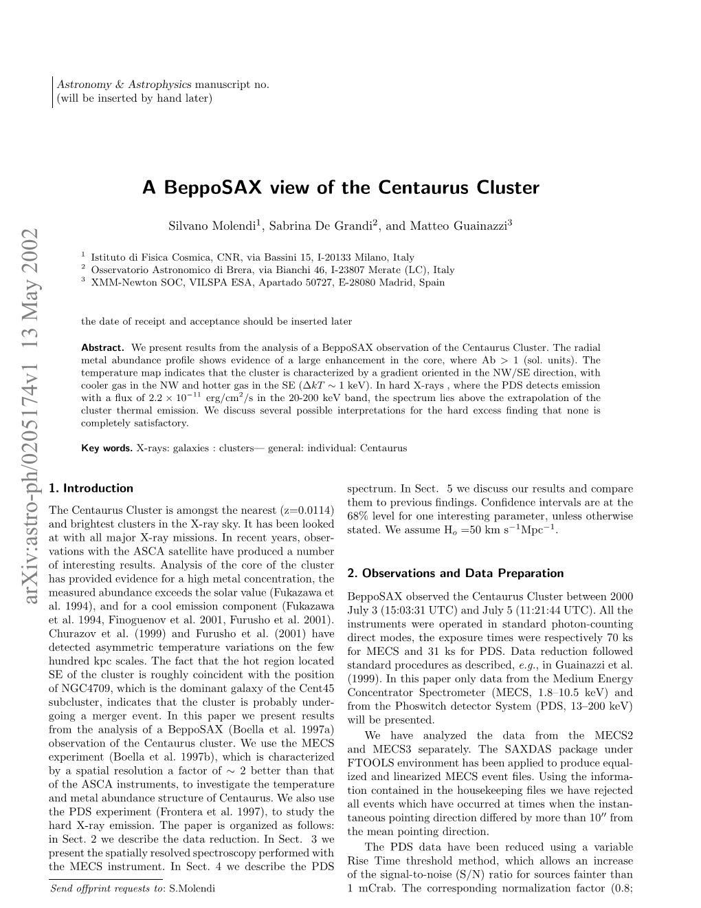 A Bepposax View of the Centaurus Cluster