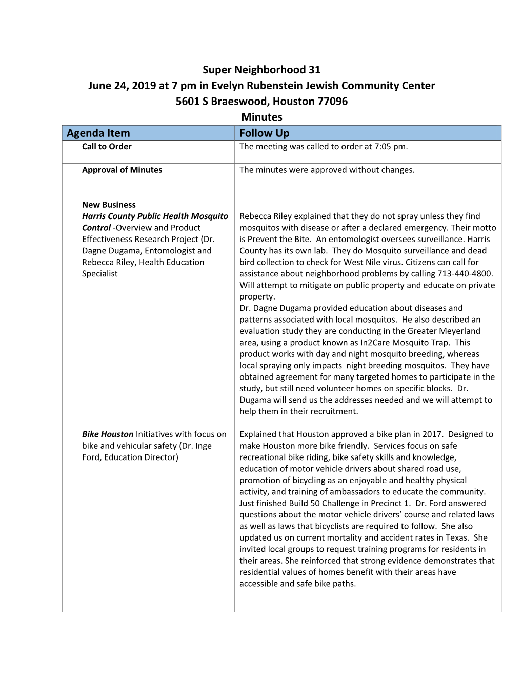 Super Neighborhood 31 June 24, 2019 at 7 Pm in Evelyn Rubenstein