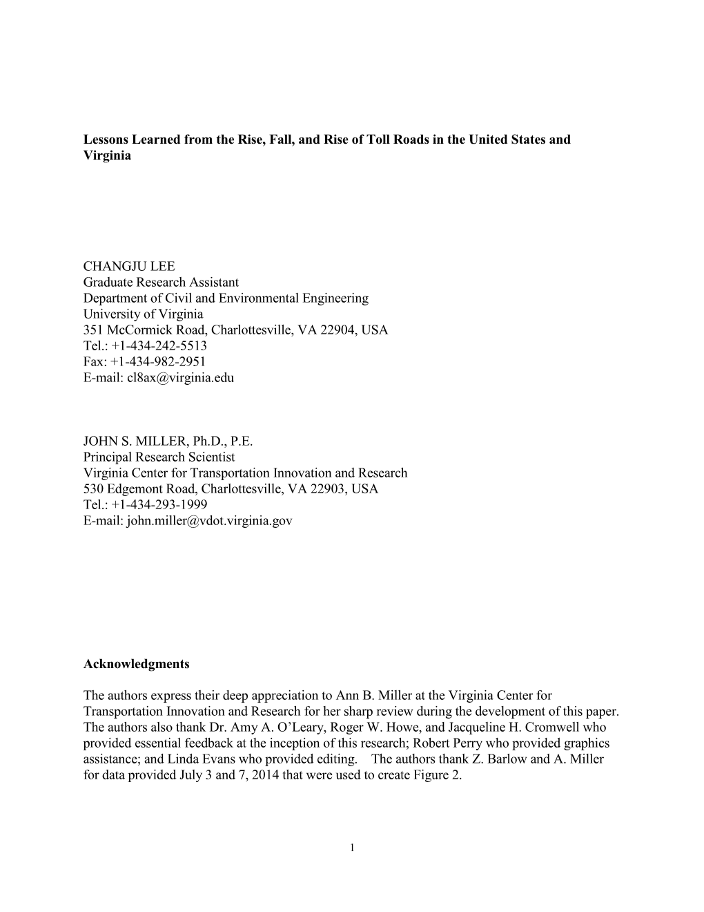 Lessons Learned from the Rise, Fall, and Rise of Toll Roads in the United States and Virginia