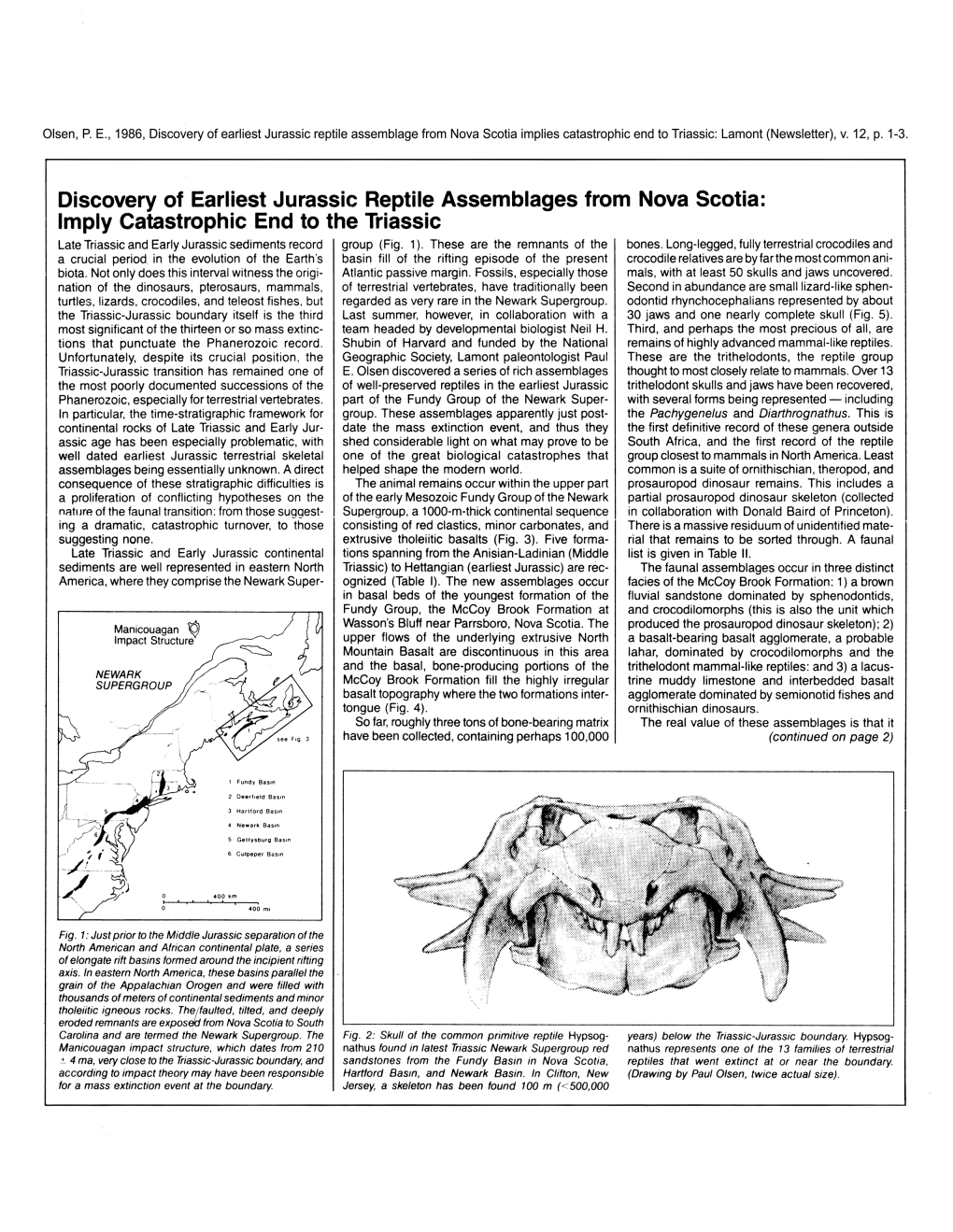 Discovery of Earliest Jurassic Reptile Assemblages from Nova Scotia