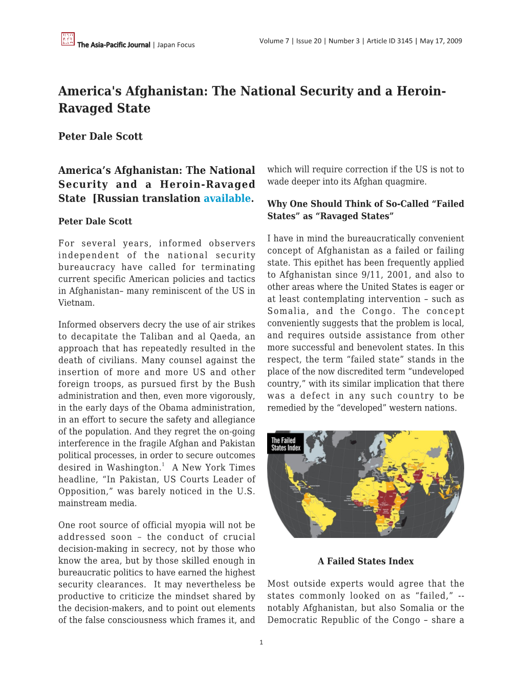 America's Afghanistan: the National Security and a Heroin- Ravaged State