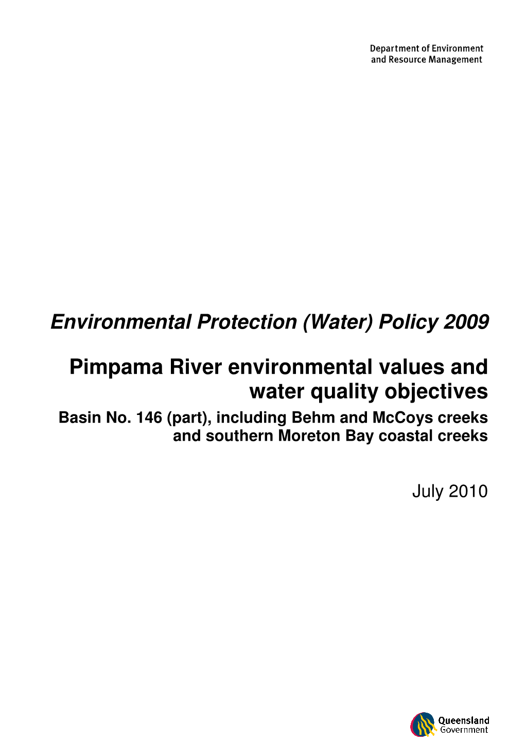 Pimpama River Environmental Values and Water Quality Objectives Basin No