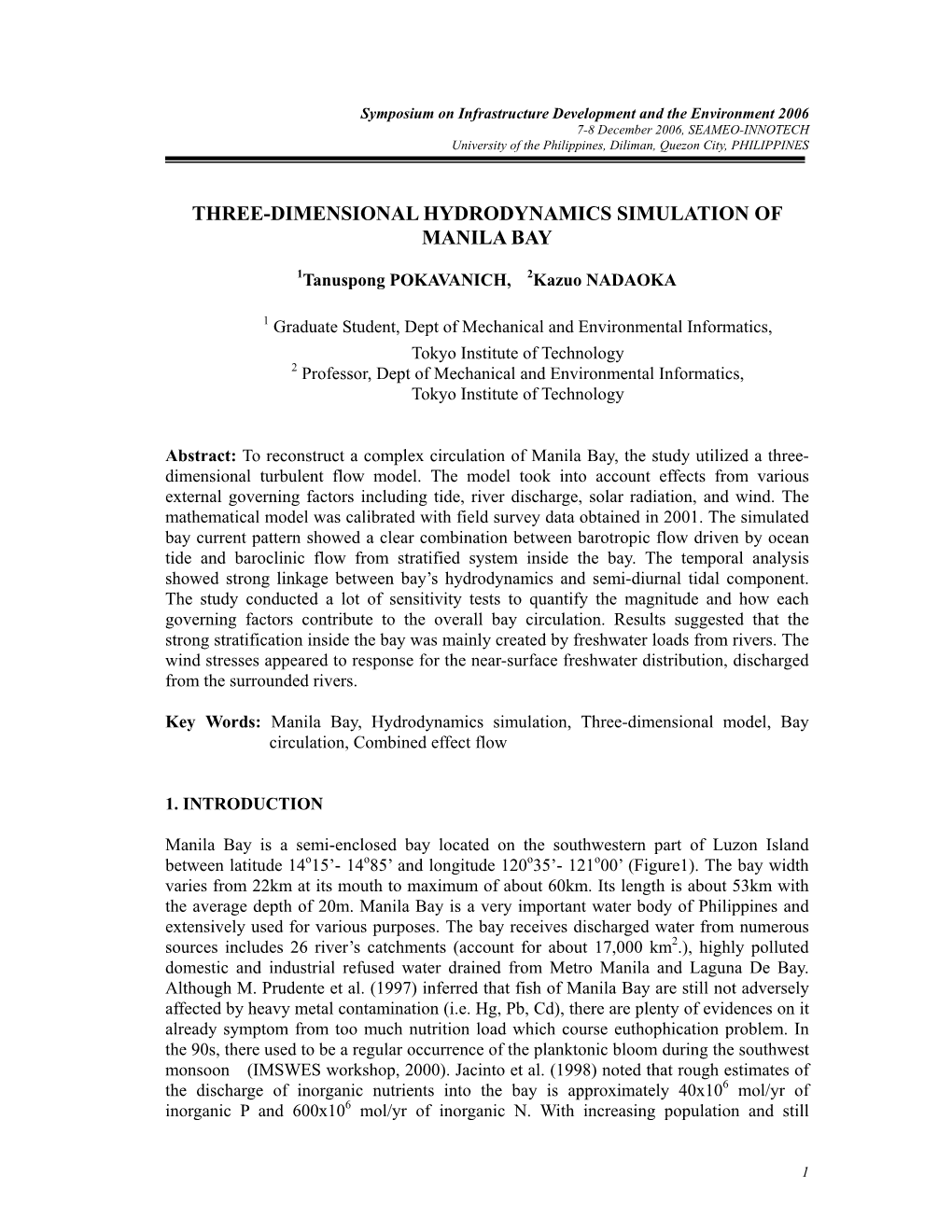 Three-Dimensional Hydrodynamics Simulation of Manila Bay