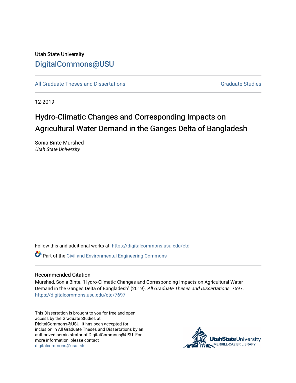 Hydro-Climatic Changes and Corresponding Impacts on Agricultural Water Demand in the Ganges Delta of Bangladesh