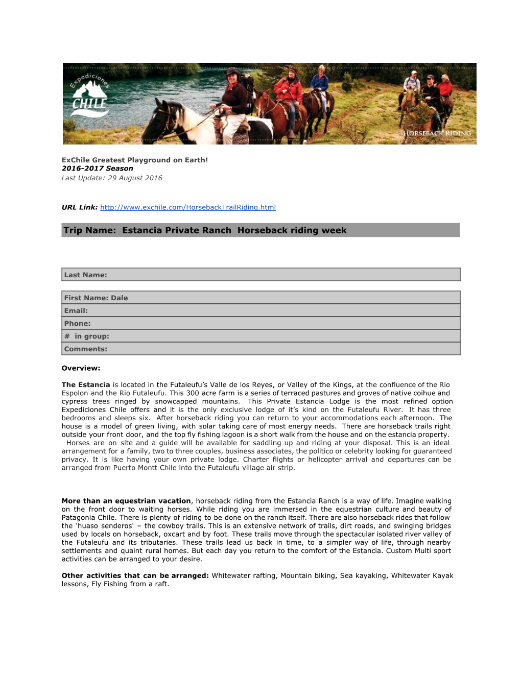 Trip Name: Estancia Private Ranch Horseback Riding Week