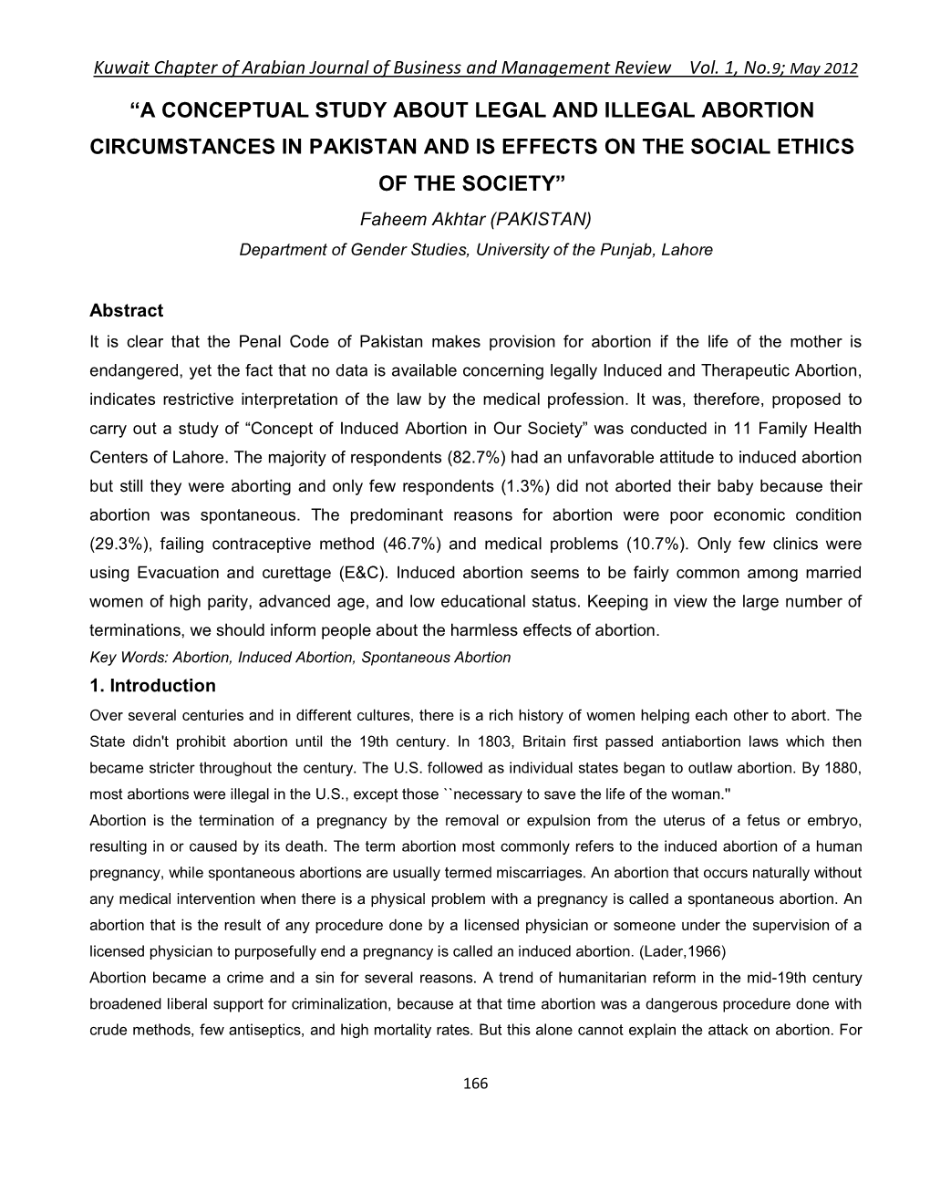 A Conceptual Study About Legal and Illegal Abortion Circumstances in Pakistan and Is Effects on the Social Ethics