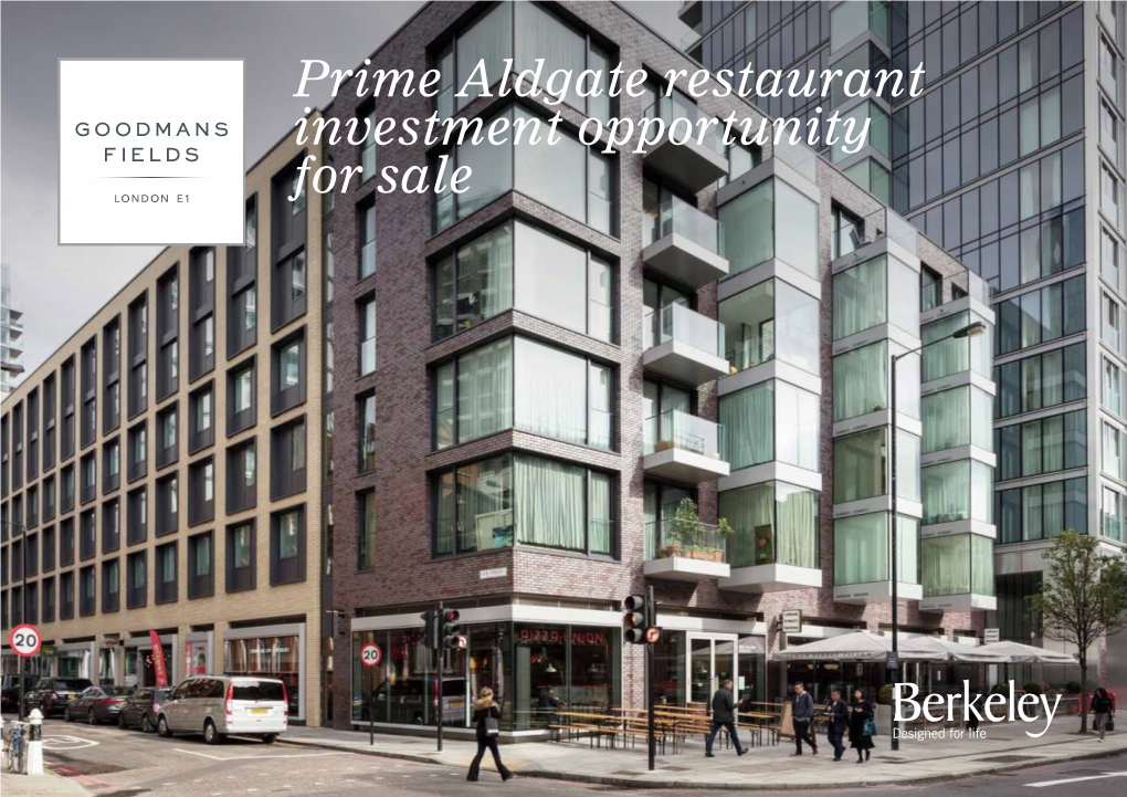 Prime Aldgate Restaurant Investment Opportunity for Sale Goodman’S Fields Investment Opportunity