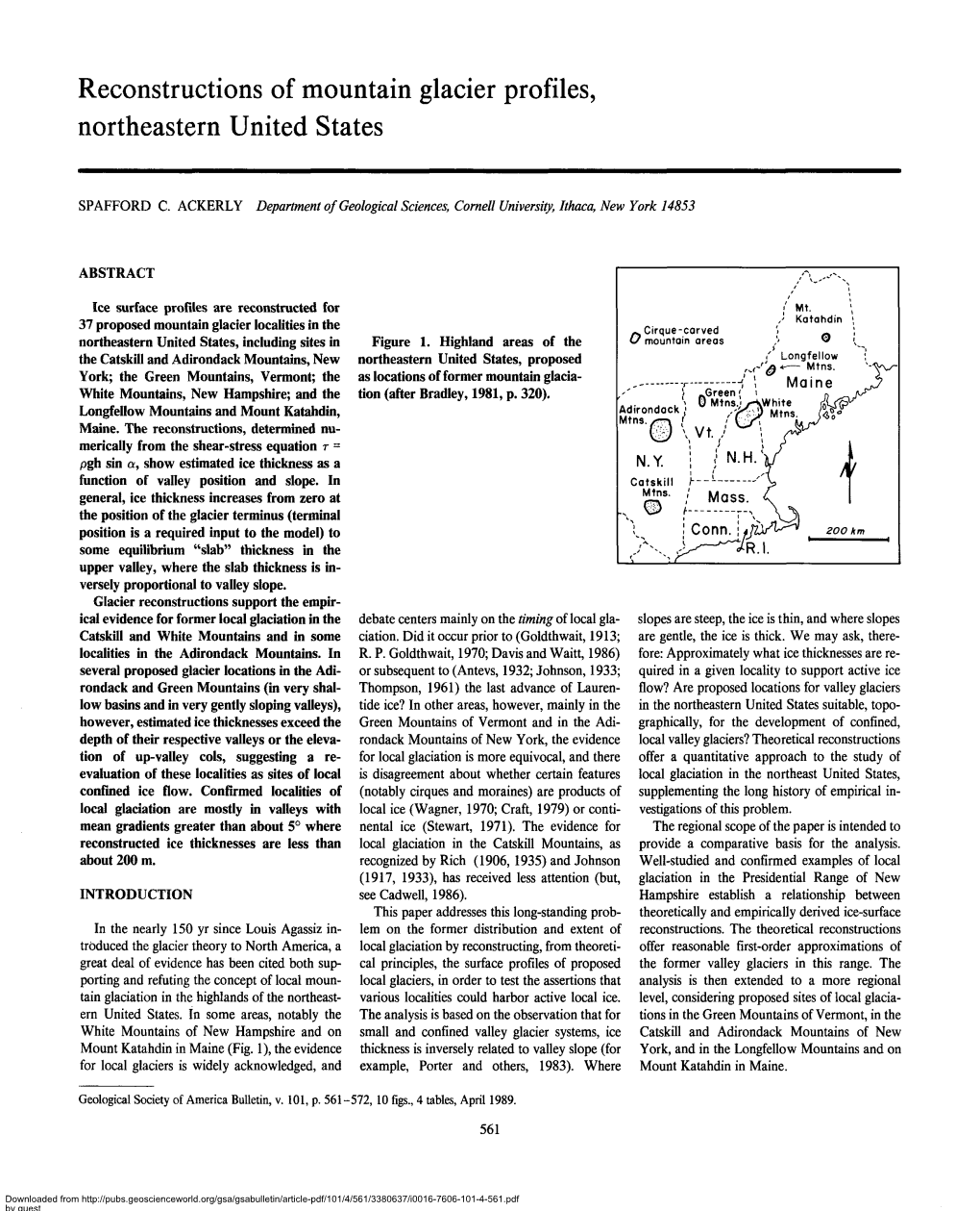 Reconstructions of Mountain Glacier Profiles, Northeastern United States