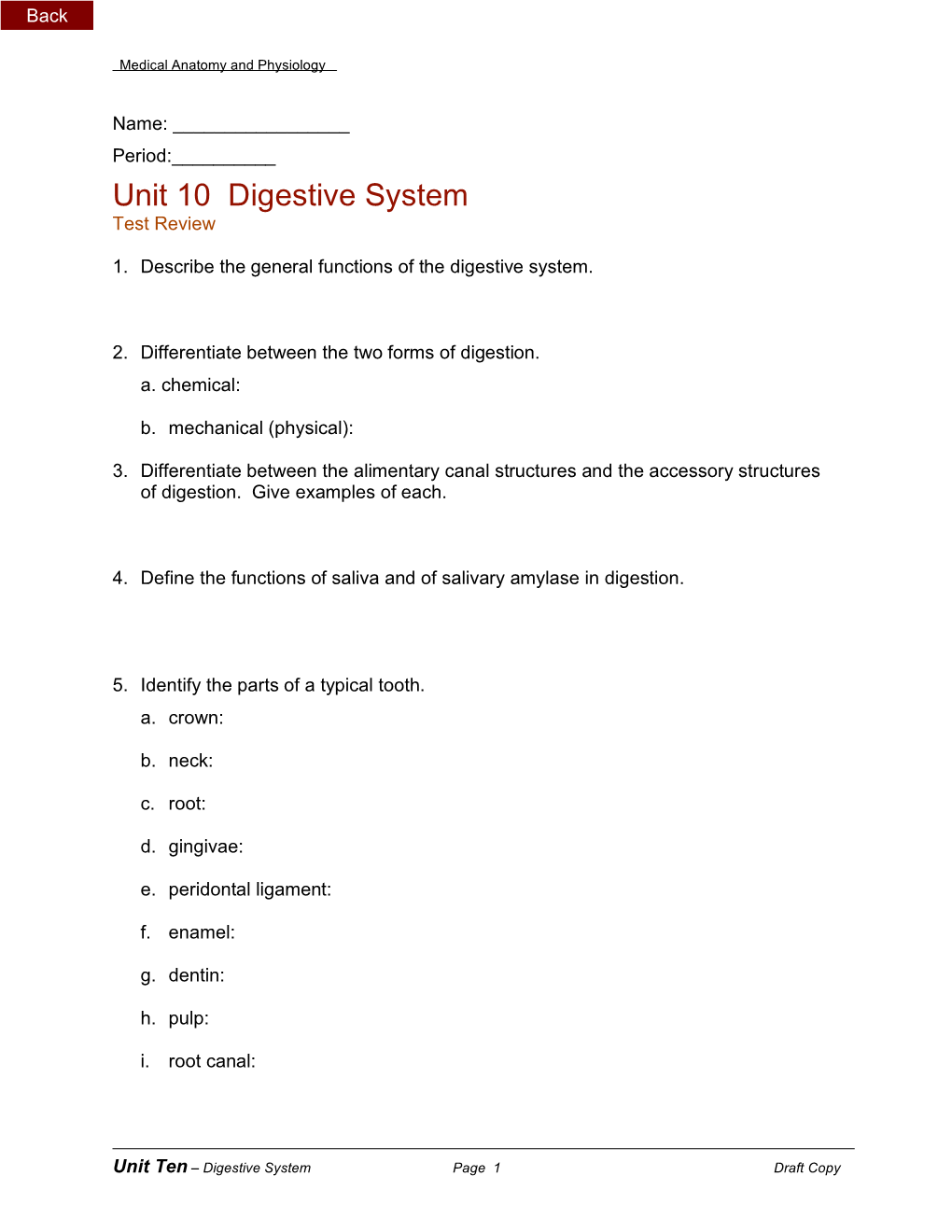 Unit 10 Digestive System Test Review