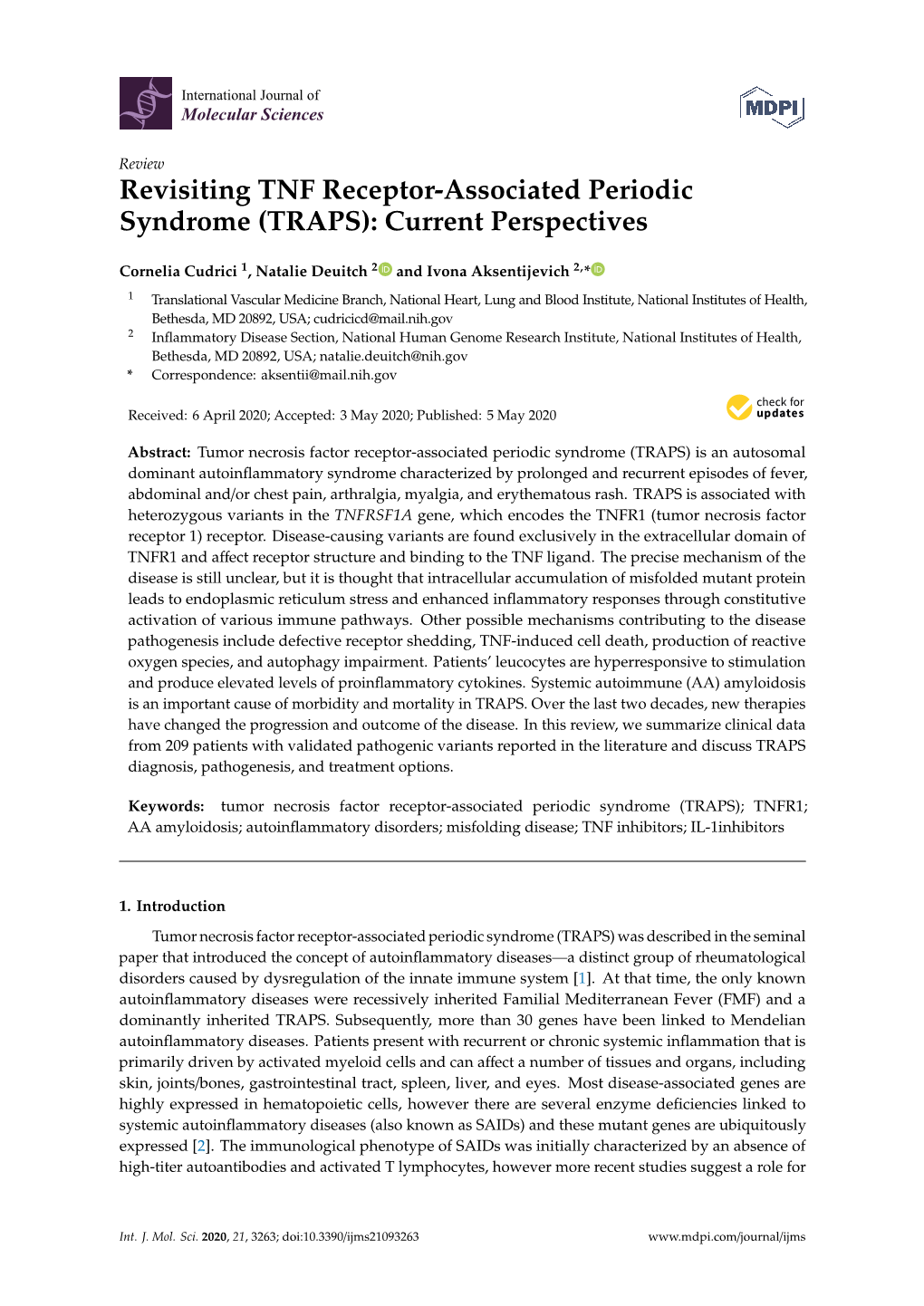 Revisiting TNF Receptor-Associated Periodic Syndrome (TRAPS): Current Perspectives