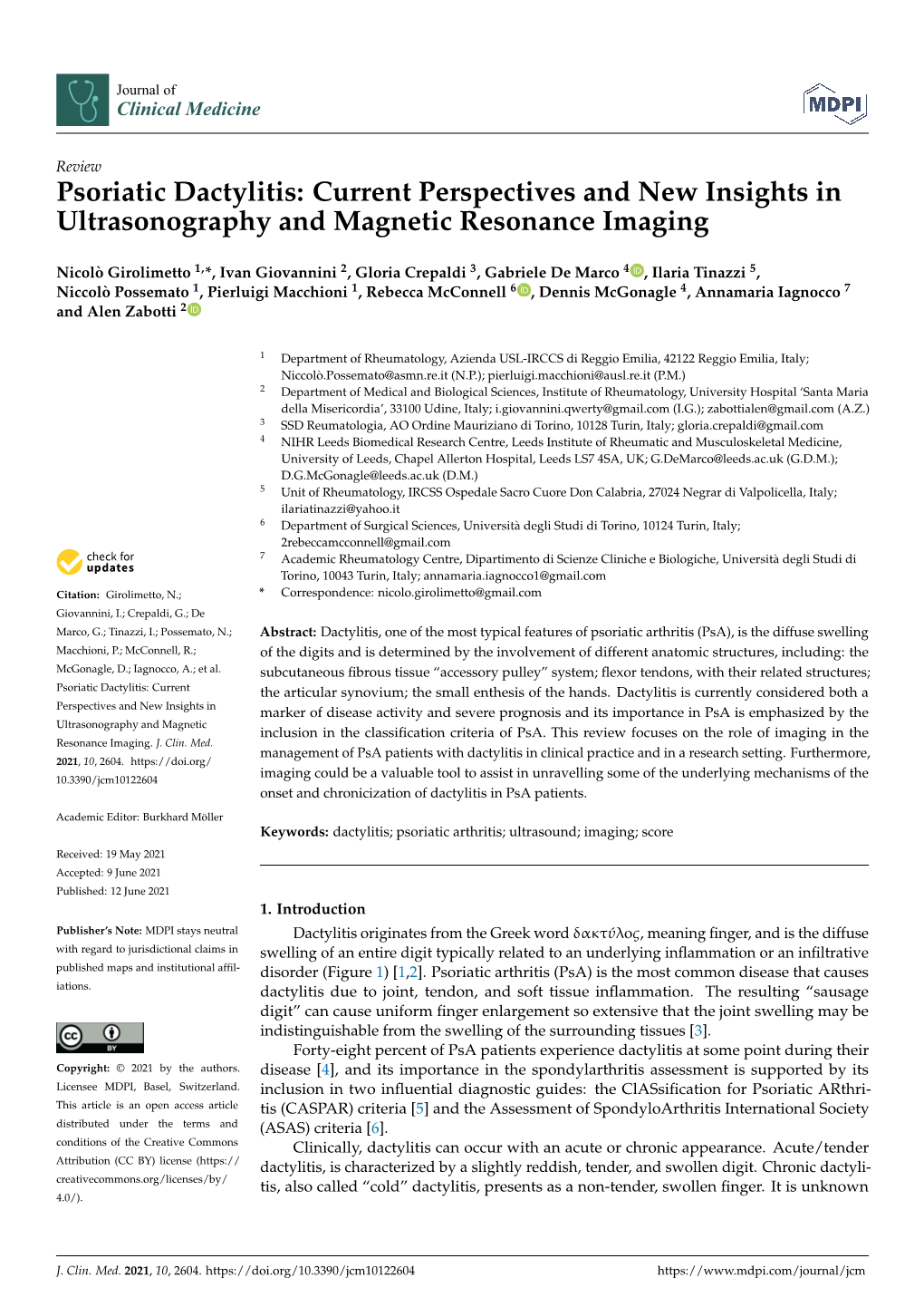Psoriatic Dactylitis: Current Perspectives and New Insights in Ultrasonography and Magnetic Resonance Imaging