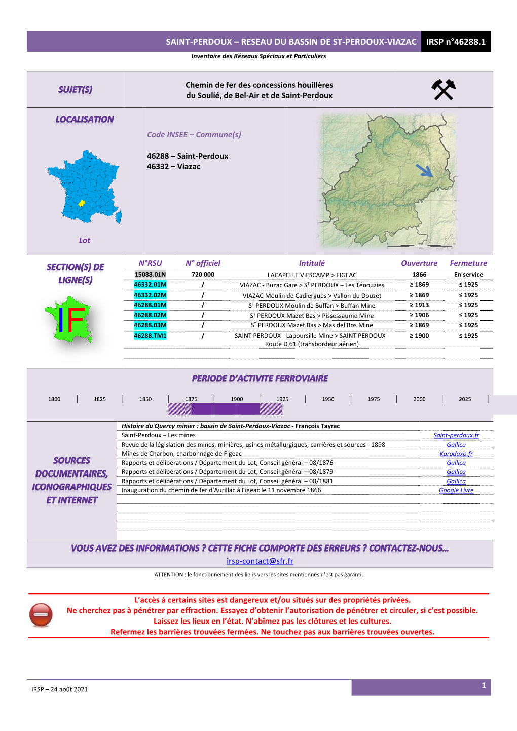 SAINT-PERDOUX – RESEAU DU BASSIN DE ST-PERDOUX-VIAZAC IRSP N°46288.1 Inventaire Des Réseaux Spéciaux Et Particuliers