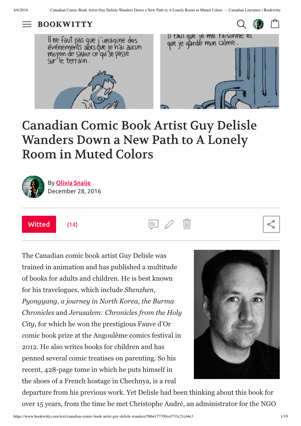 Canadian Comic Book Artist Guy Delisle Wanders Down a New Path to a Lonely Room in Muted Colors — Canadian Literature | Bookwitty