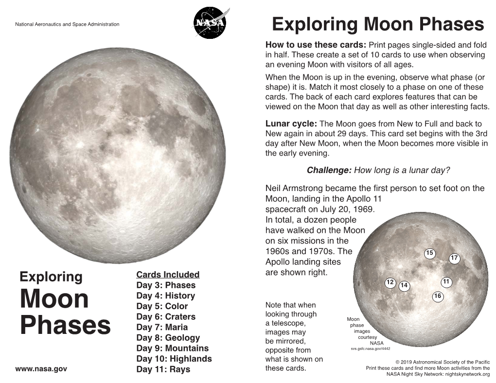 Exploring Moon Phases How to Use These Cards: Print Pages Single-Sided and Fold in Half
