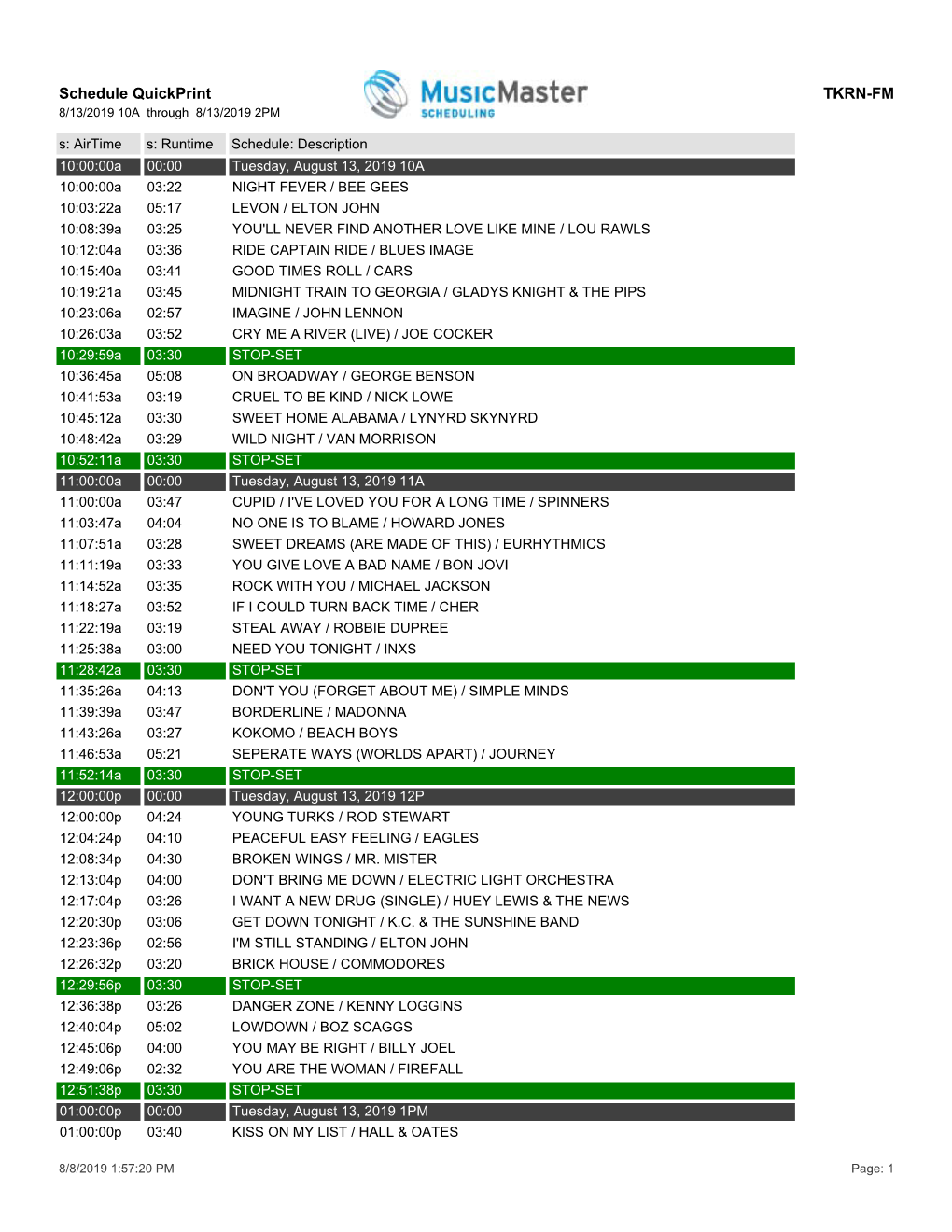 Schedule Quickprint TKRN-FM