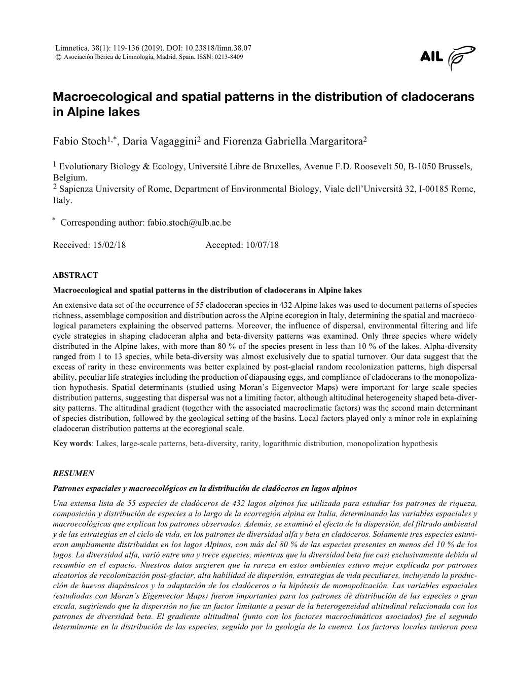 Macroecological and Spatial Patterns in the Distribution of Cladocerans in Alpine Lakes